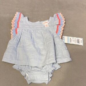 Cat & Jack Baby Blue Muslin Romper One Piece Embroidery Size NB